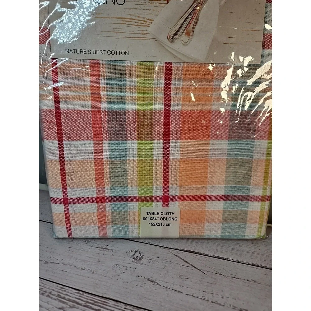 NIP COTTAGE CLASSIC LINENS Coral Check Plaid Tablecloth - SIZE 60